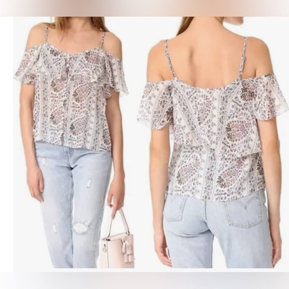 Paige 100% Silk Floral Off-Shoulder Women's Top size XS